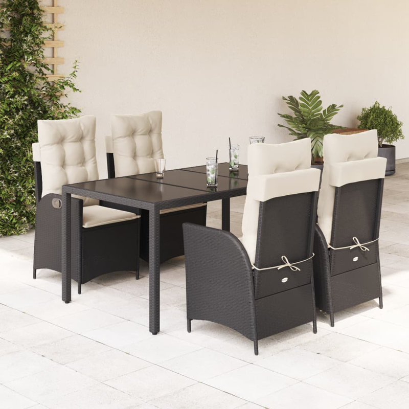 Ensemble de salle à manger de patio avec coussins 5 pièces Dakota Fields, Noir / blanc, H 29,1 po x L 31,5 po x l 63 po