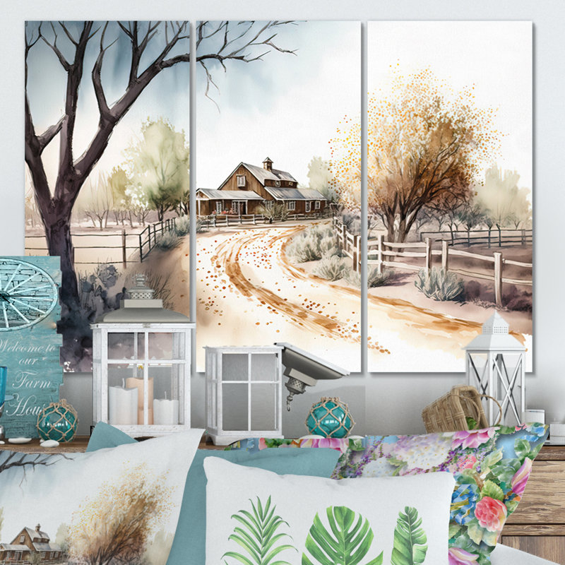 «Welcome to the Ranch», reproduction sur toile 3 pièces, H 28 po x l 36 po x P 1 po, Toile tendue