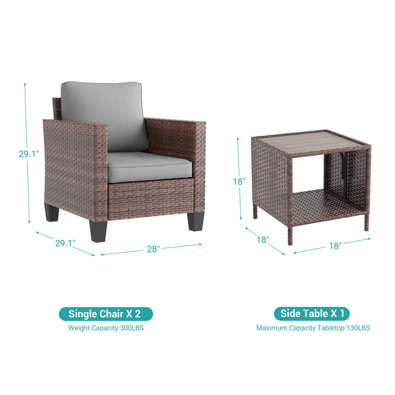 Olatayo Wicker 2 - Person Patio Conversation Set with Cushions, Brown, Gray