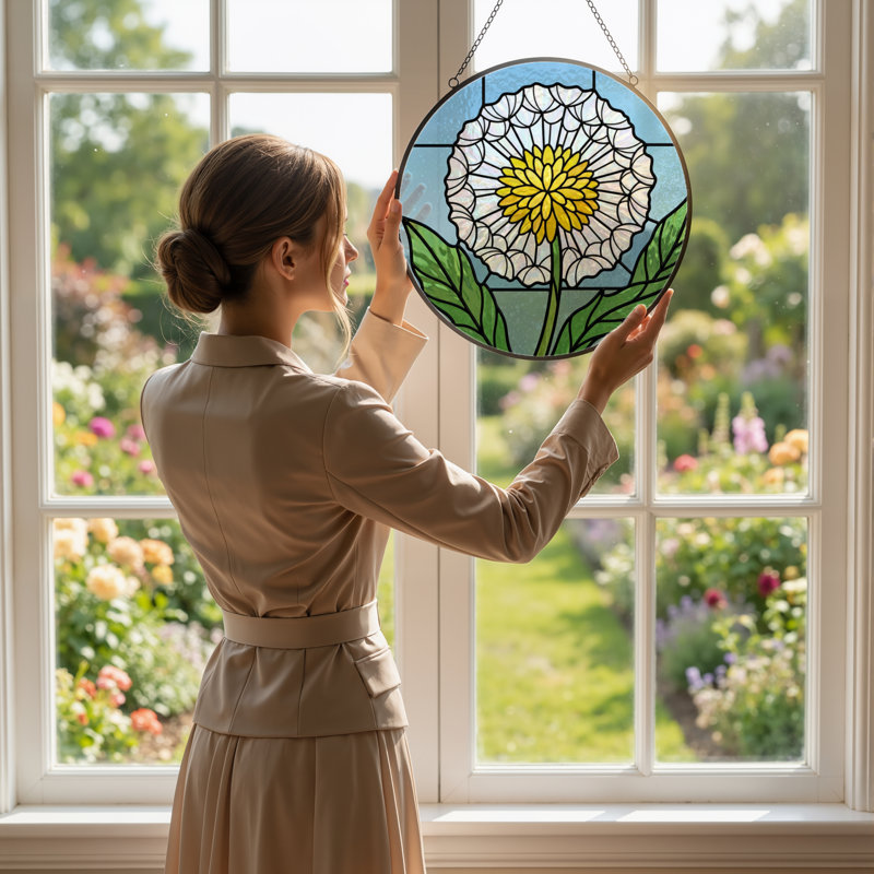 Panneau de vitrail en forme de fleur de pissenlit 12 "H 12", H 12 po x l 12 po