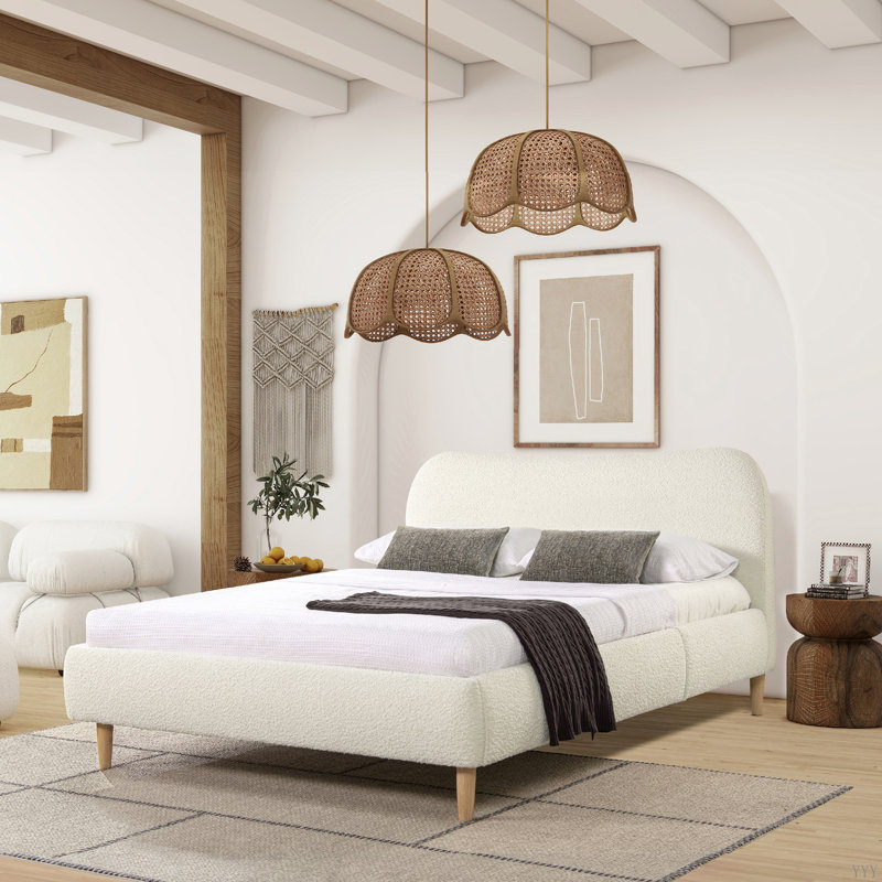 Lit plateforme tapissier Roman, Blanc, Grand lit