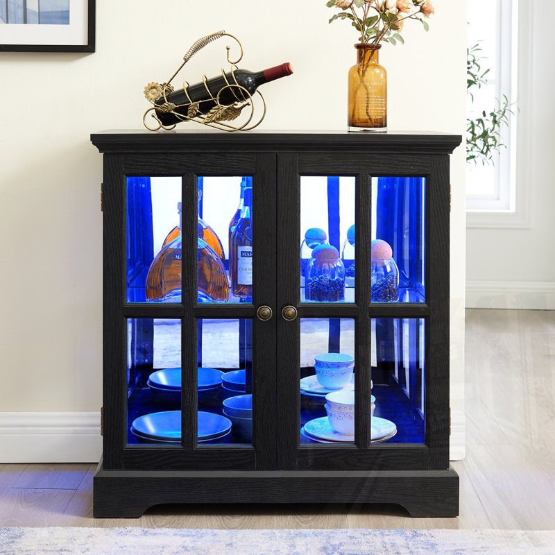 Tall Accent Cabinet With Glass Door, Black