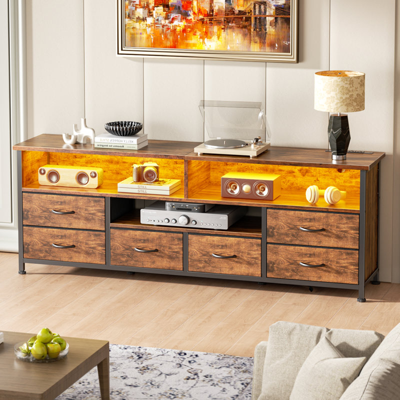 55-inch Tv Stand With Led Lighting, Charging Station & 6-drawer Storage – Modern Multi-functional Media Console For Living Room & Bedroom