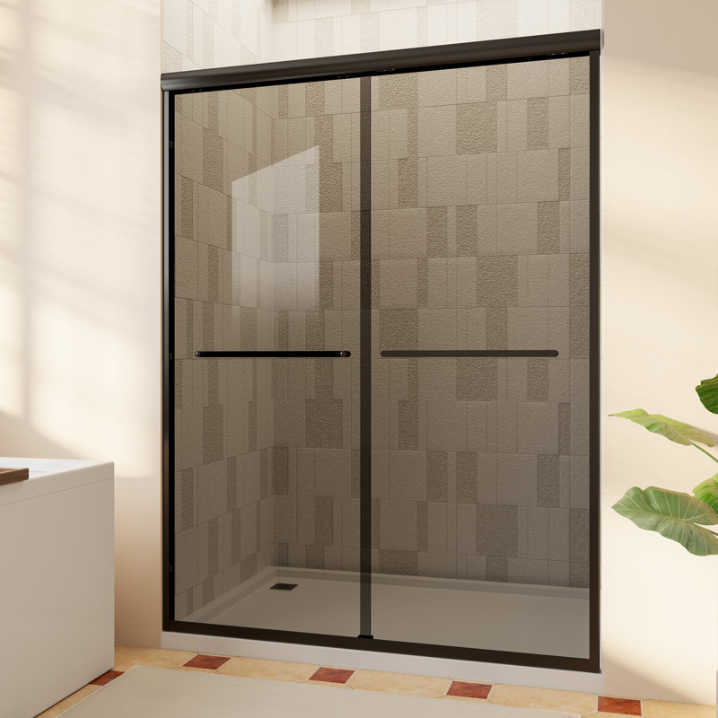 Cascada 50-54" W x 74" H Double Sliding Shower Door with 1/4"（6mm） Grey Tempered Glass, Matte Black, 50" - 54" W x 74" H