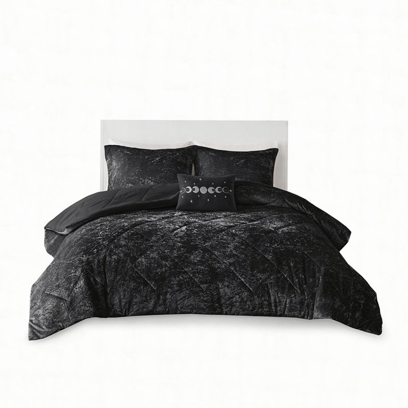 Comforter Set with Throw Pillow, Full Comforter + 3 Additional Pieces Included, Black