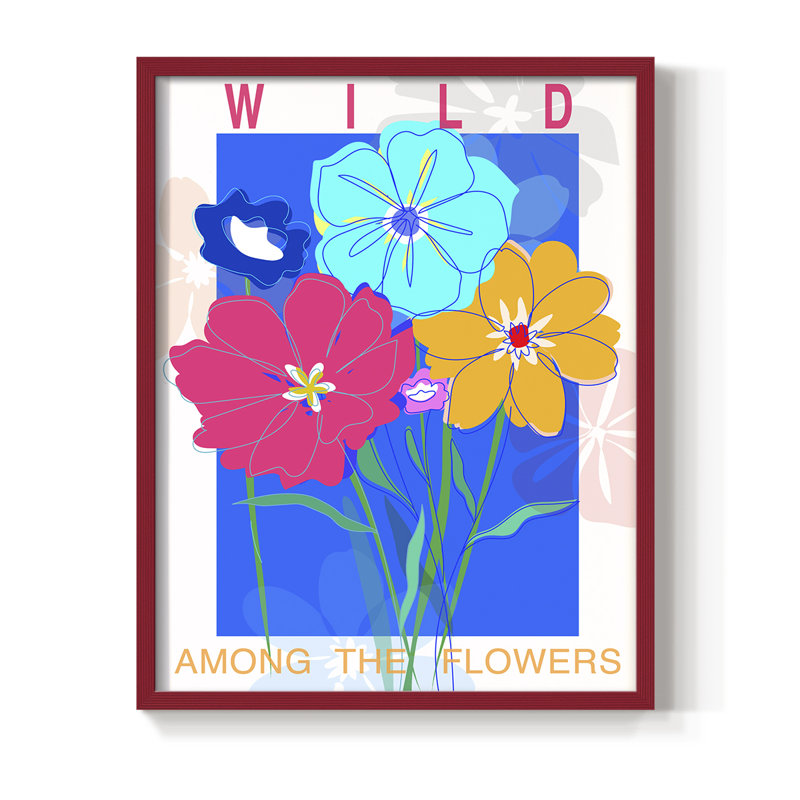 Reproduction encadrée Pop Wildflower Bouquet - bois massif, H 21 po x l 17 po, Rouge