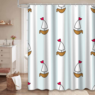 Rideau de douche nautique à rayures avec 12 crochets Nautical Party