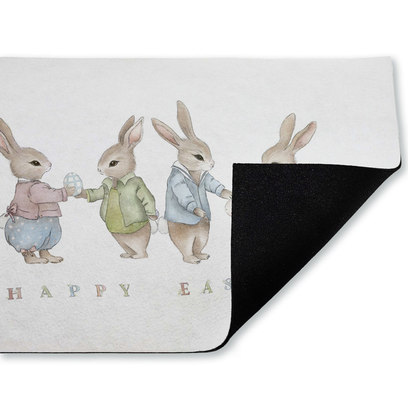 Tapis de porte d'extérieur à motif de lapins de Pâques Minimal, 18 po x 30 po