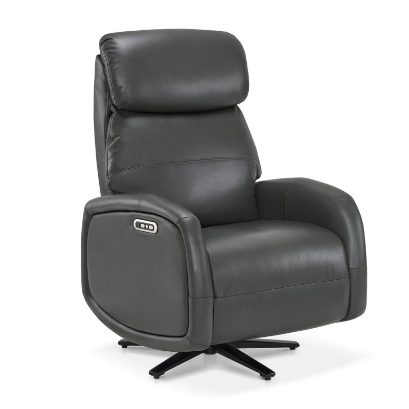 Dual-Motor Power Recliner with Swivel Base, USB & Type-C Charging, Faux Leather, Gray
