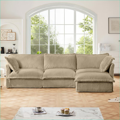 Canapés modulaires | Repose-pieds moderne convertible en L à assise profonde en forme de L à 3 places pour bureau | Chameau | Velours côtelé