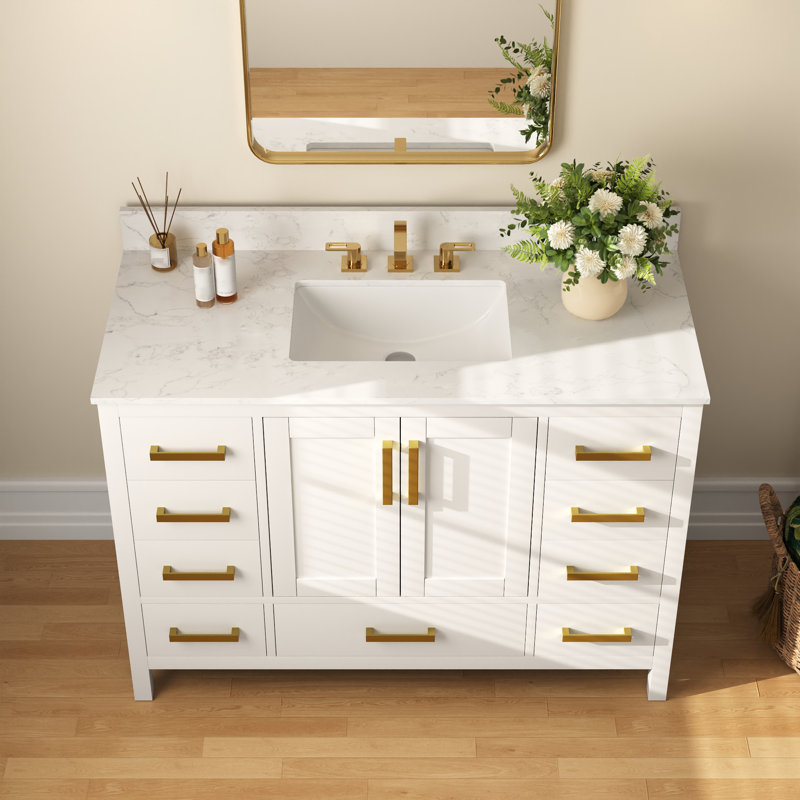 Monolith 48'' Fully Assembled Single Bathroom Vanity with Backsplash, Single-Hole, White