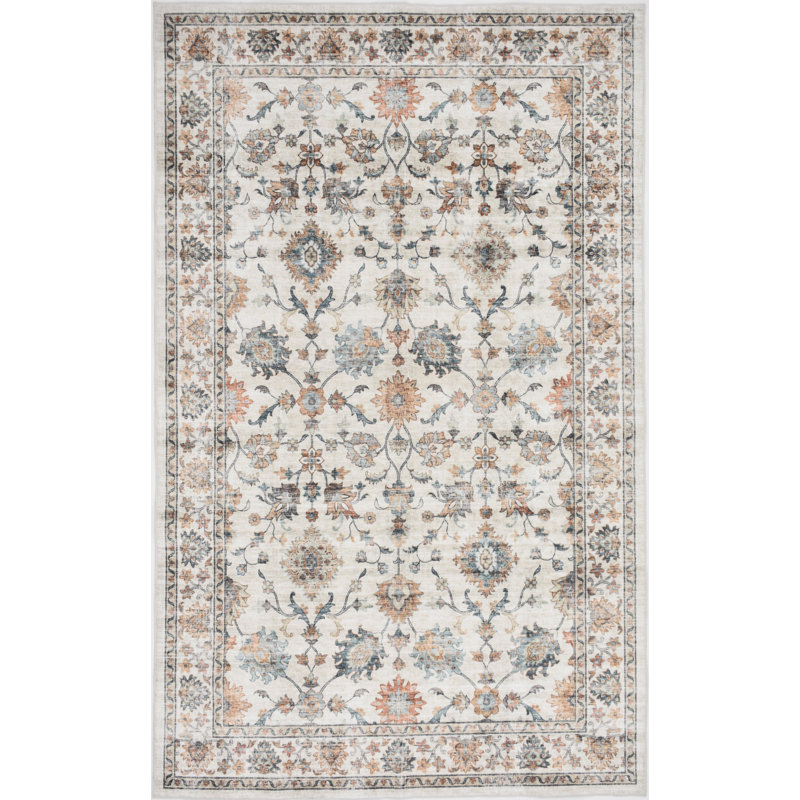 Tapis beige délavé à la machine Whitley, Rectangle 5 pi x 7 pi