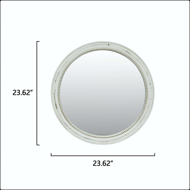 Miroir mural rond en bois blanc patiné (23,62 po)