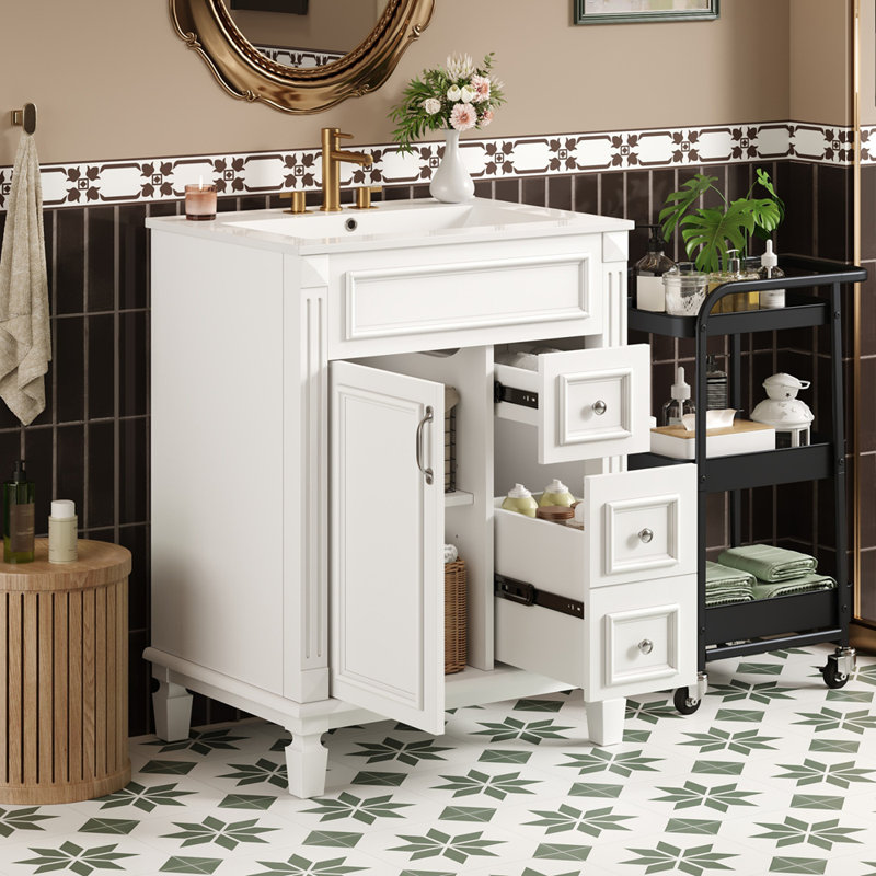 Meuble-lavabo 24 po avec lavabo en céramique, Blanc