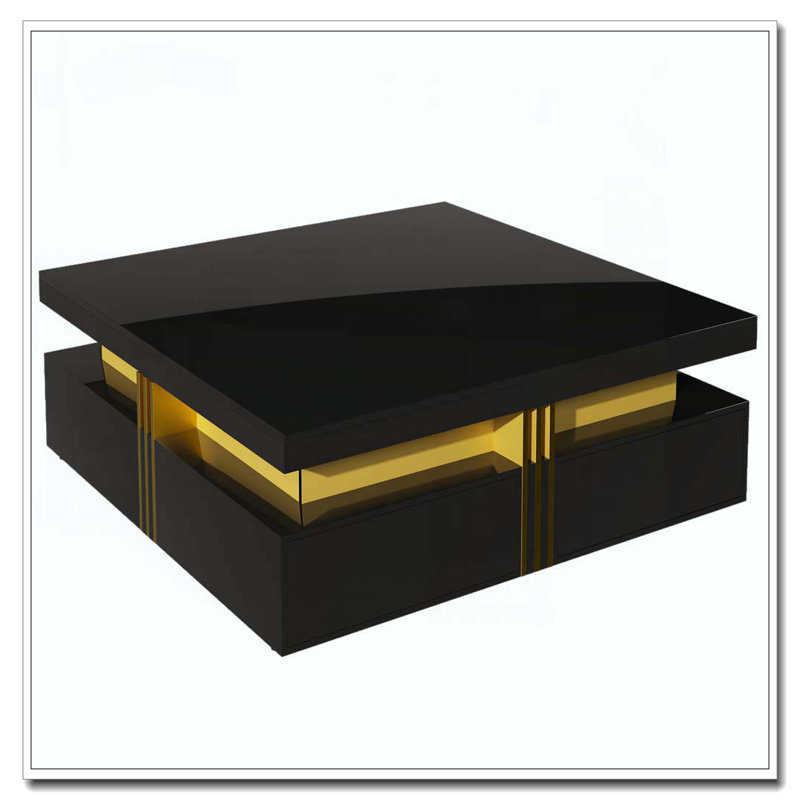 Table basse carrée avec rangement à 4 tiroirs, Noir