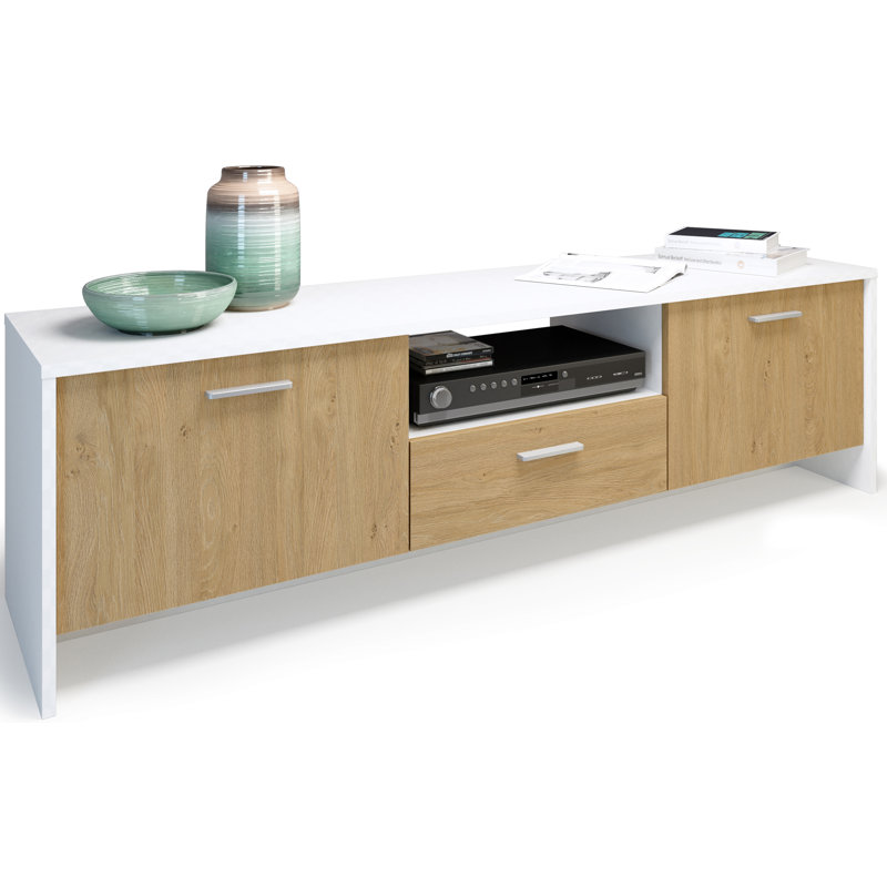 Dunnavent Unfinished TV Stand for TVs up to 85", White/Oak