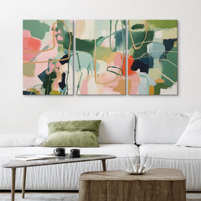 Abstract Colorful Strokes " Harmony In Abstraction Contemporary Geometric Modern Organic Art Decor Colourful Chic Bedroom " 3 - Pieces