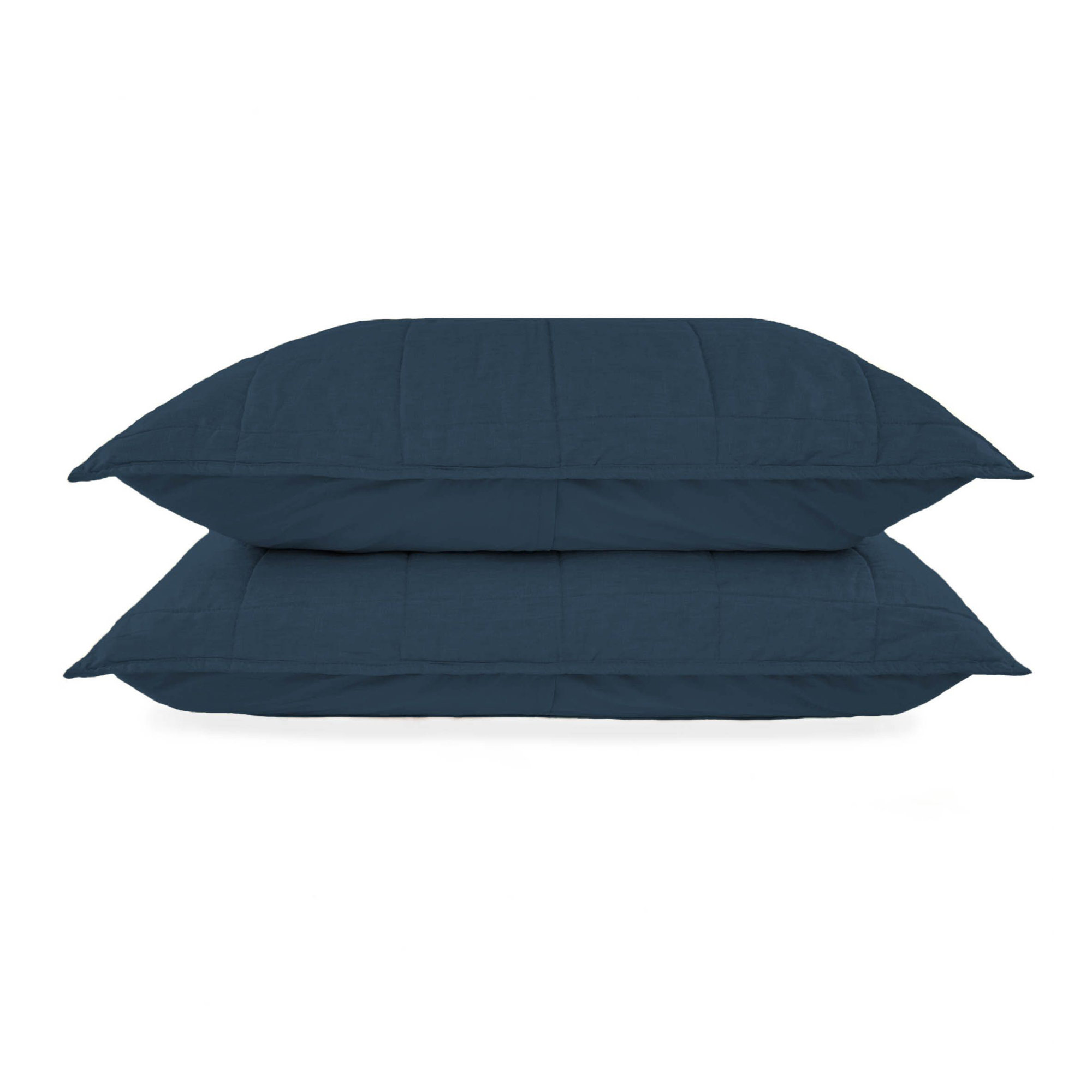 French Linen Box Stitch Quilted Sham Set, Queen, Baltic