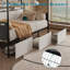 Lit simple moderne avec 3 tiroirs de rangement sous le lit, lumières DEL et station de charge, blanc