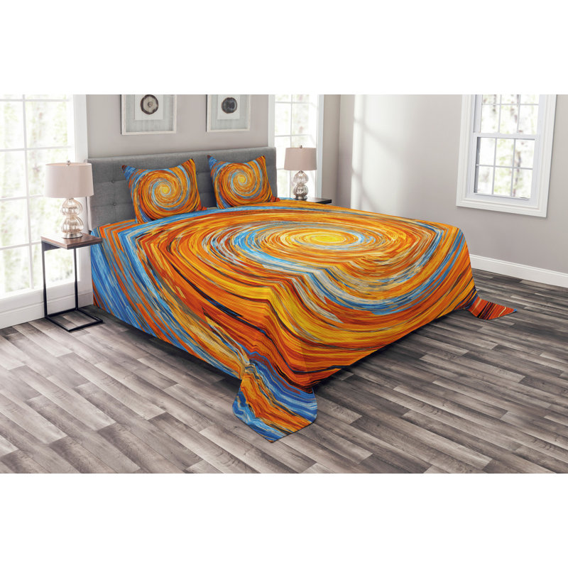 Orange/Blue Microfibre Bedspread Set, 220 x 264 cm
