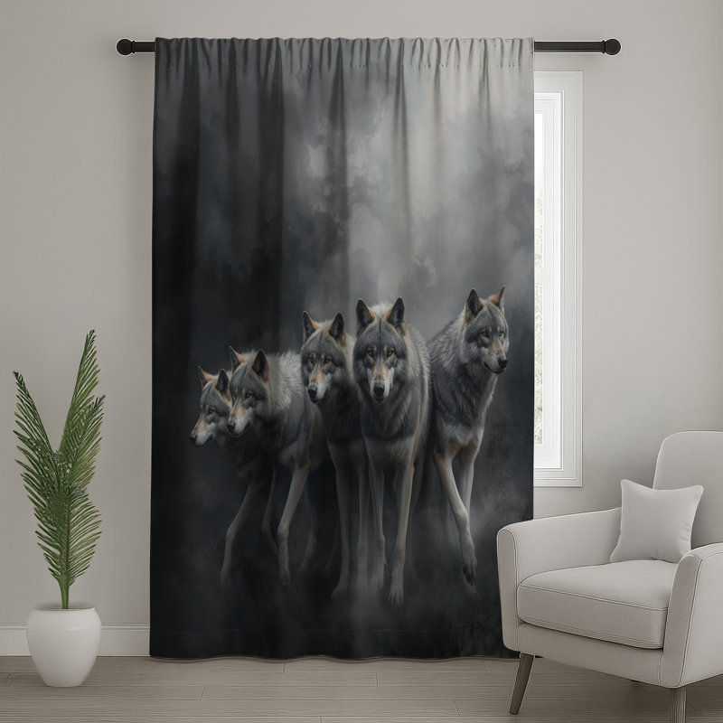 Rideaux gris loups dans le brouillard, voilages et voilages loups - 1 panneau, 50" x 92" - 1 Panel, Transparent