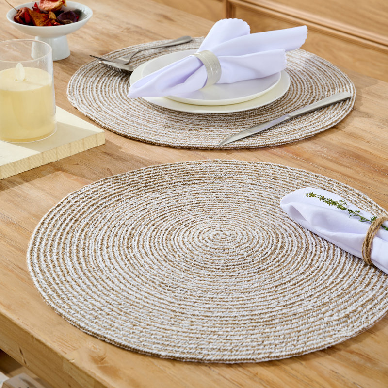 Ensemble de 6 napperons ronds en coton deux tons 15 po, Beige