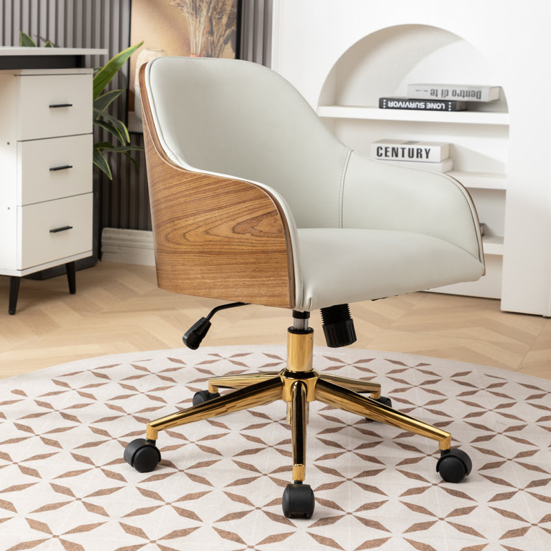 Chaise de bureau rembourrée en cuir véritable, Blanc
