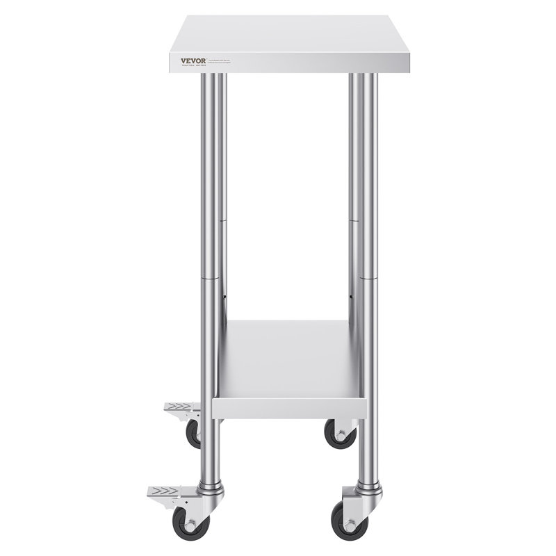 Table de préparation commerciale pliante, poste de travail de 48 po x 30 po avec tablette inférieure, table pliante robuste en acier inoxydable avec charge de 300 lb, pour le garage de la cuisine à domicile