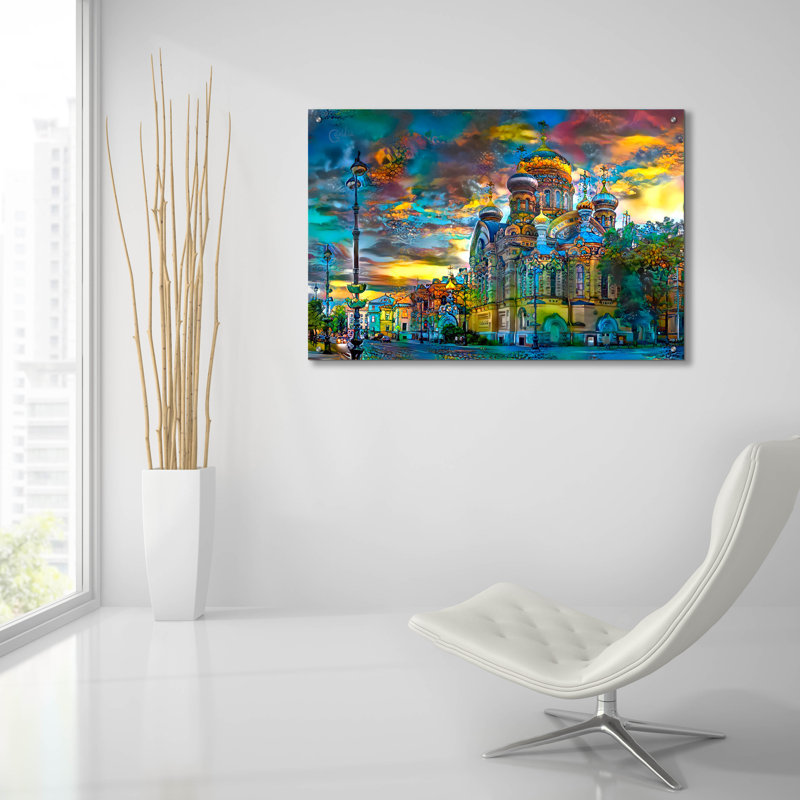 Art mural en verre 36 po x 24 po, «Church, H 24 po x l 36 po
