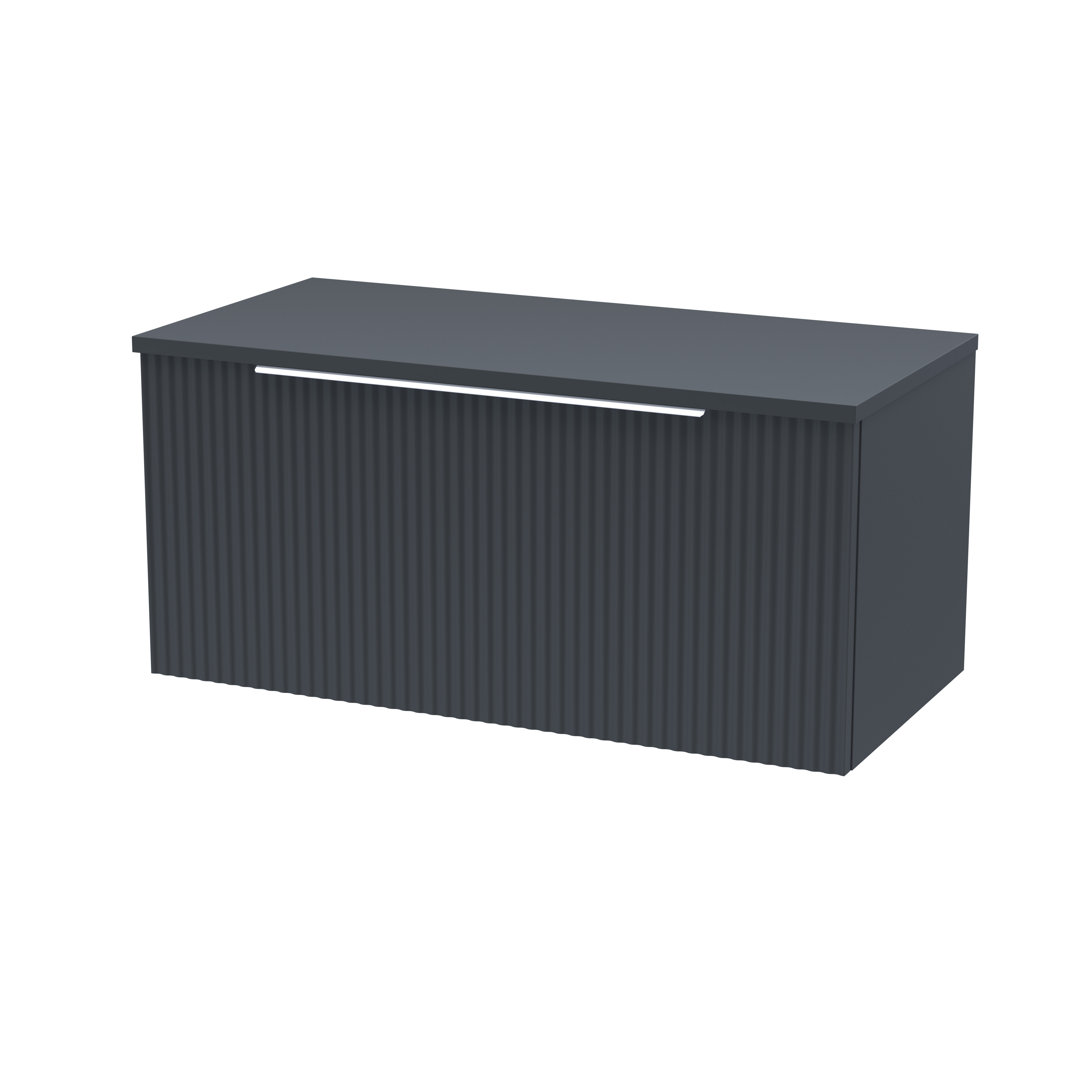 Hudson Reed Fluted 800Mm Wall Hung Single Drawer Vanity - Satin Blue - Image 2