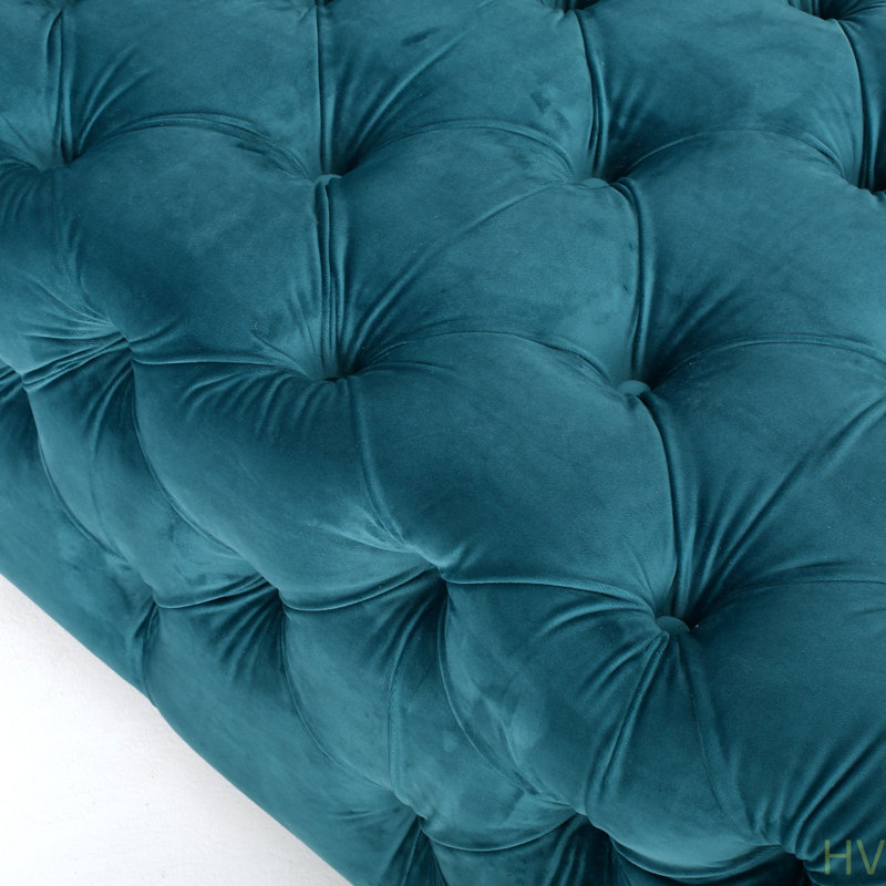 Banc de repose-pieds capitonné en velours OTTOMAN, Sarcelle