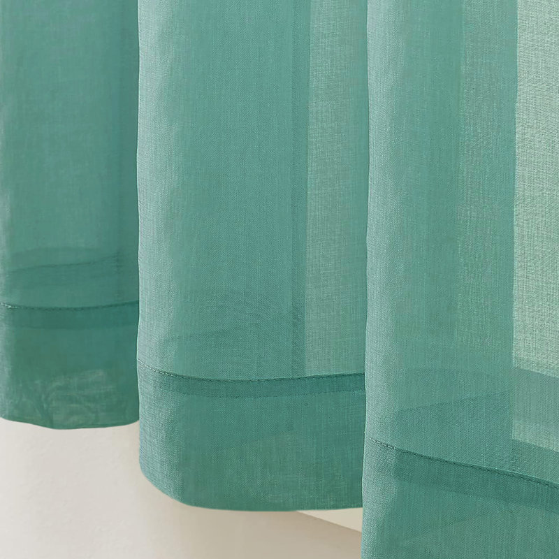 Sheer Window Rod Pocket Curtain Set - 63" Inches Long (2 Panels), Teal