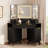 48 Inch Fluted Makeup Vanity Desk with Mirror and Lights, Modern Corner Makeup Vanity with Glass Top, Charging Outlet & 3-Panel Lighted Mirror, Dressing Table for Bedroom-1208151068