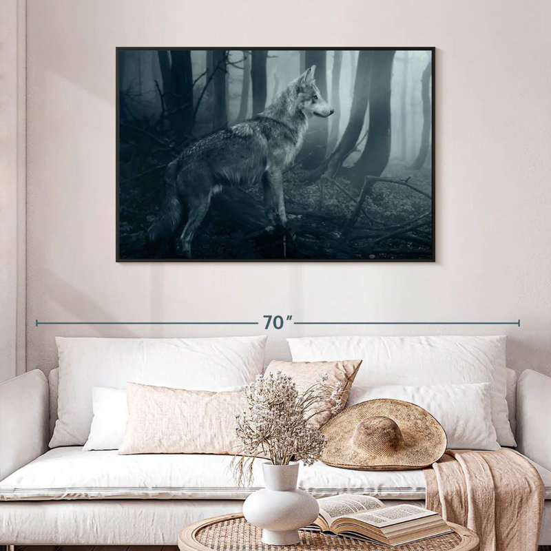 Grey Wolf, 46" X 31", Floating Frame Black