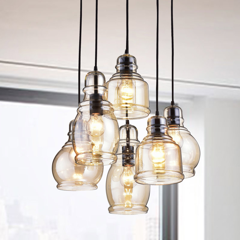 Nickelson 6 - Light Cognac Glass Antique Black and Round Base Pendant