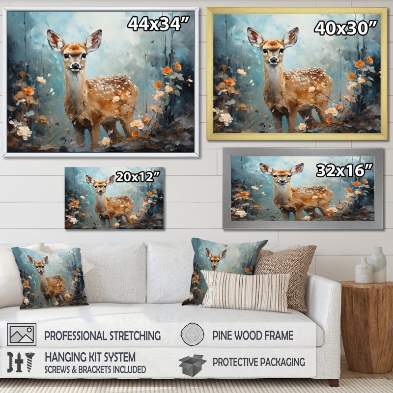 Art sur toile, "Deer Graceful Fawn Collage III", Toile tendue, H 24 po x l 32 po x P 1 po