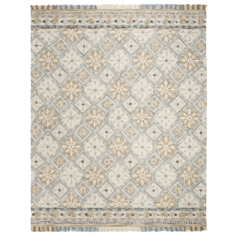 Ferrera Hand-Tufted Wool/Cotton Beige Area Rug, Rectangle 5' x 8'