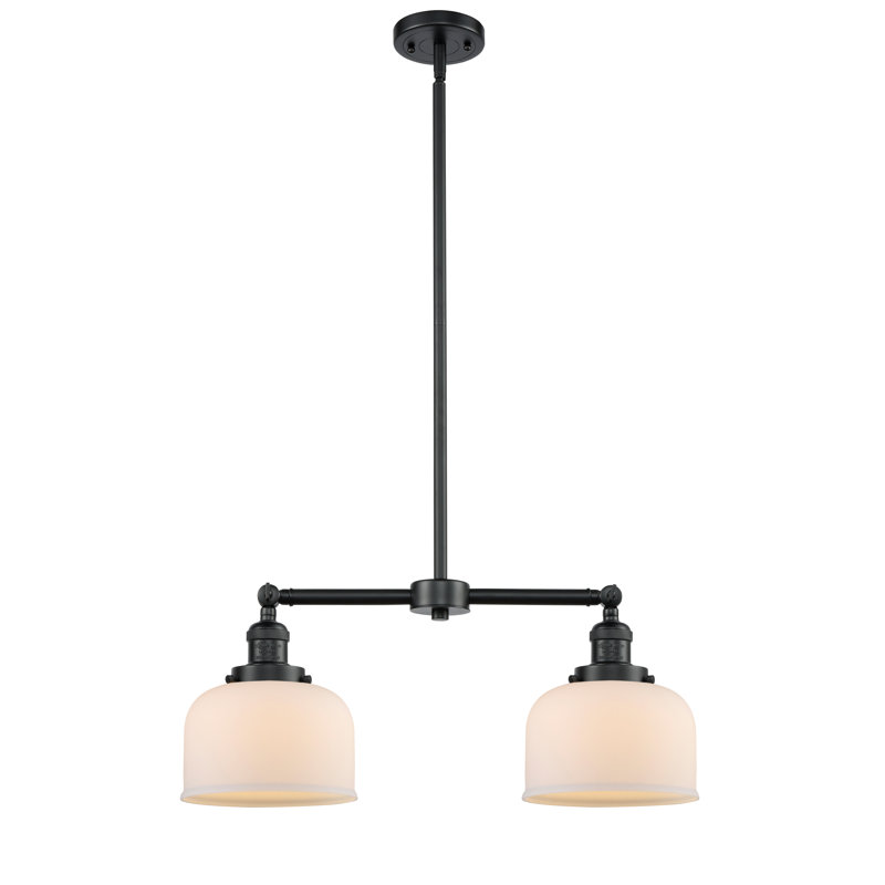 Large Bell 8" - 2 Light 21" Island Light, Oil Rubbed Bronze, LED, Clear Deco Swirl