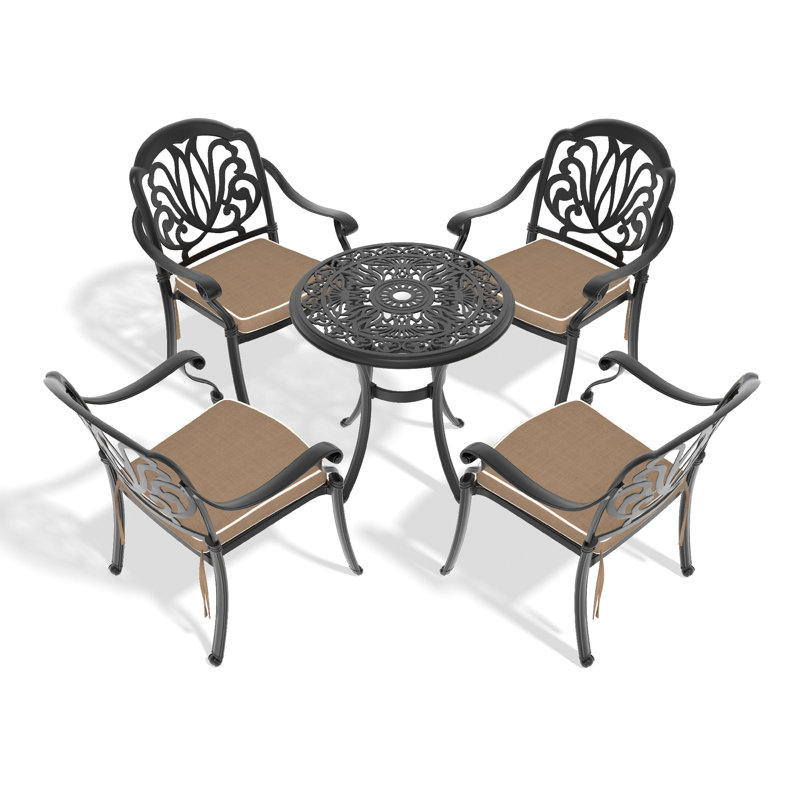 Ensemble de table de salle à manger élégant en fonte d'aluminium 5 pièces avec coussins confortables