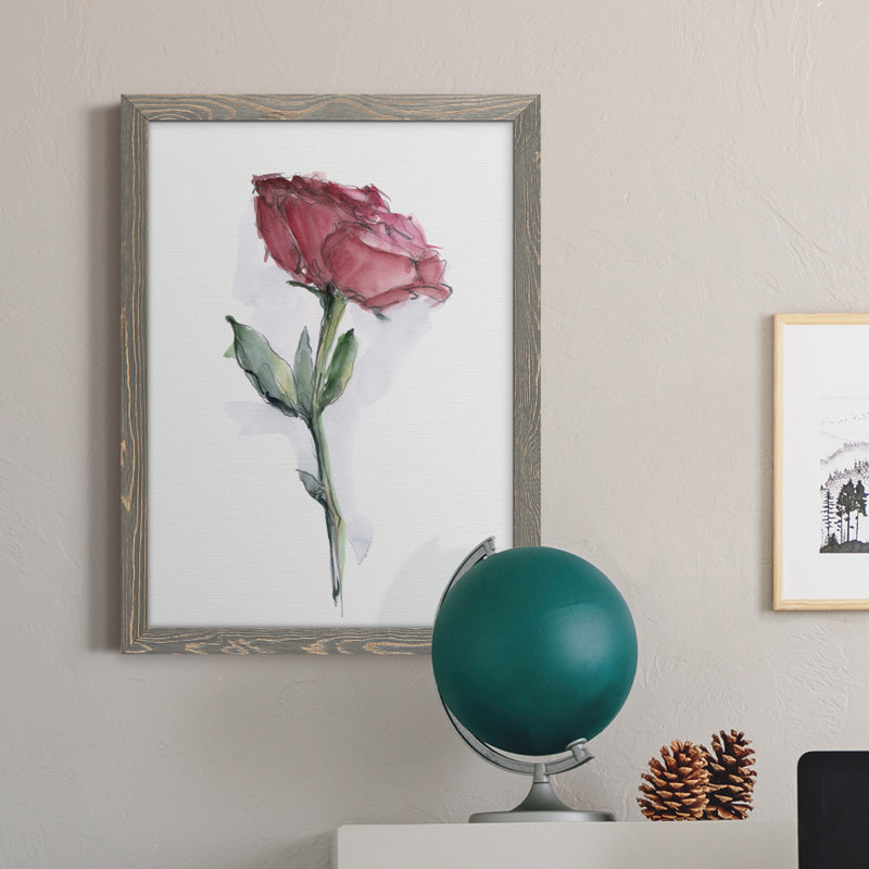 Watercolor Floral Contour II - peinture sur toile encadrée, H 17 po x l 20 po x P 1 po, Cadre gris