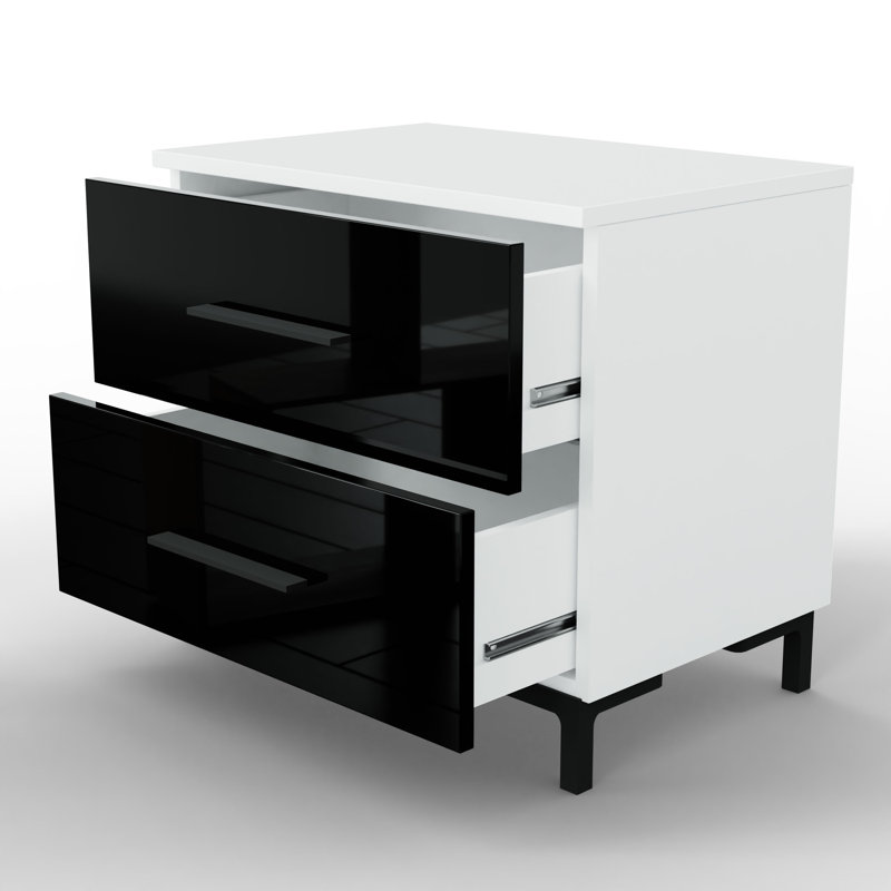 Varonique 2 Drawer Bedside Table, White/Black, Black
