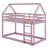 Twin Over Twin House-Shaped Floor Bunk Bed, With Ladder,Guardrails-1894159849