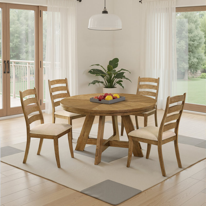 Ensemble de table de salle à manger 5 pièces en chêne brun et beige