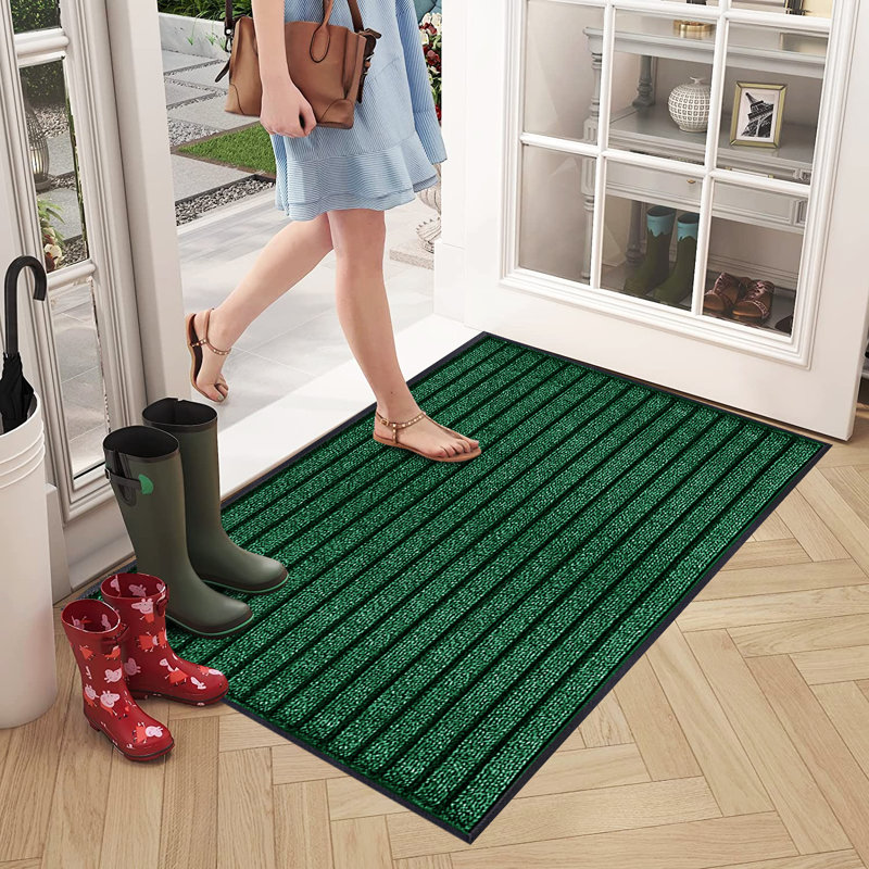Kiyarah Non-Slip Striped Doormat, Green, Rectanguar 80 x 300cm