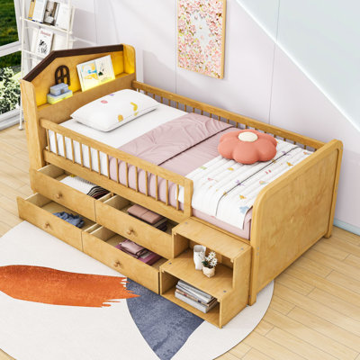 Twin Wooden Four Drawers Bed with LED Lights