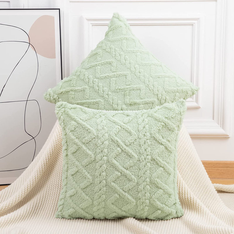 (Covers With Inserts) Set of 2 Raised Geometric Pattern Throw Pillows with INSERTs size 18"x18" Green, 18" x 18"