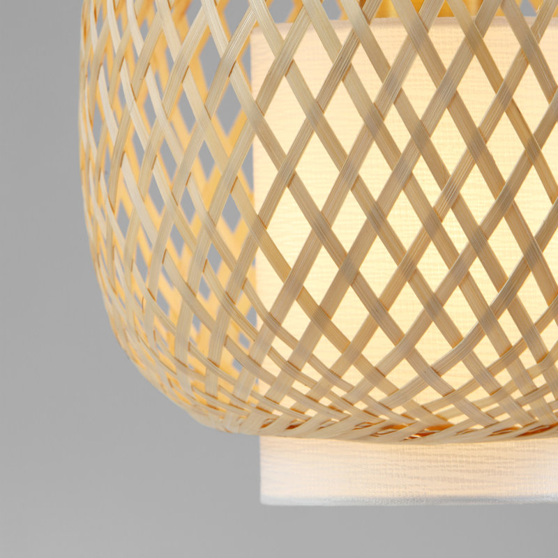VidaLite - FOS Boho Brass Dimmable Table Lamp With hand Woven Bamboo Shade, Walnut Finish Base USB Port