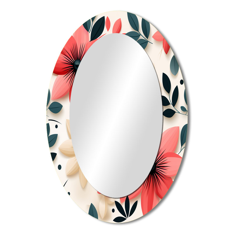 Conformation Pink And White Floral Pattern - Traditional Oval Wall Mirror, 36" H x 24" W