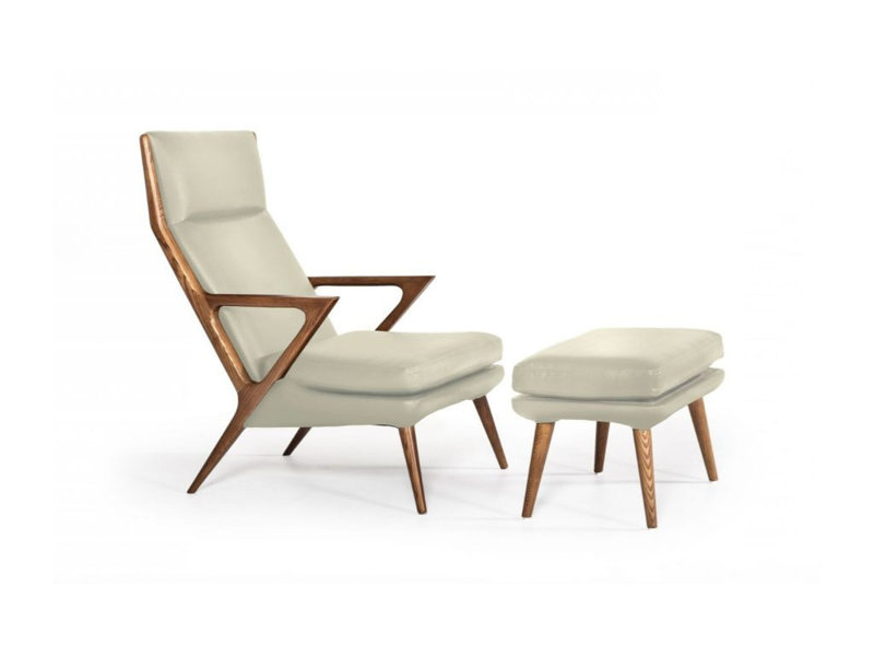  Méridienne beige avec repose-pieds en similicuir