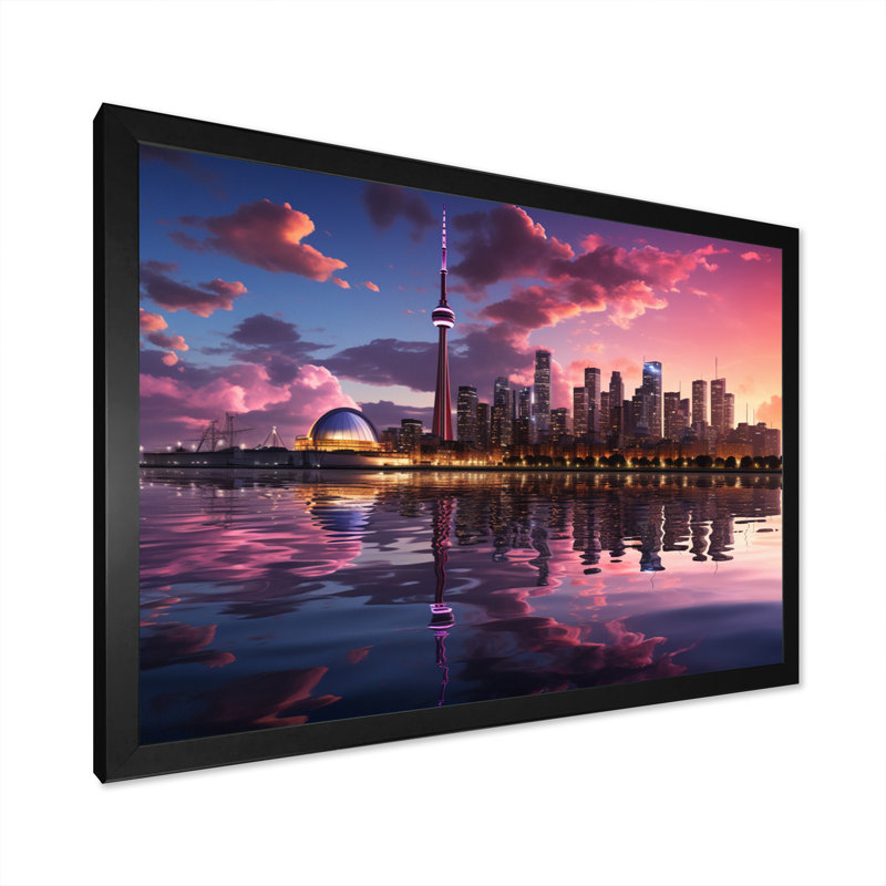 Mauve Toronto par nuit - imprimé, H 12 po x l 20 po x P 1 po, Cadre photo noir